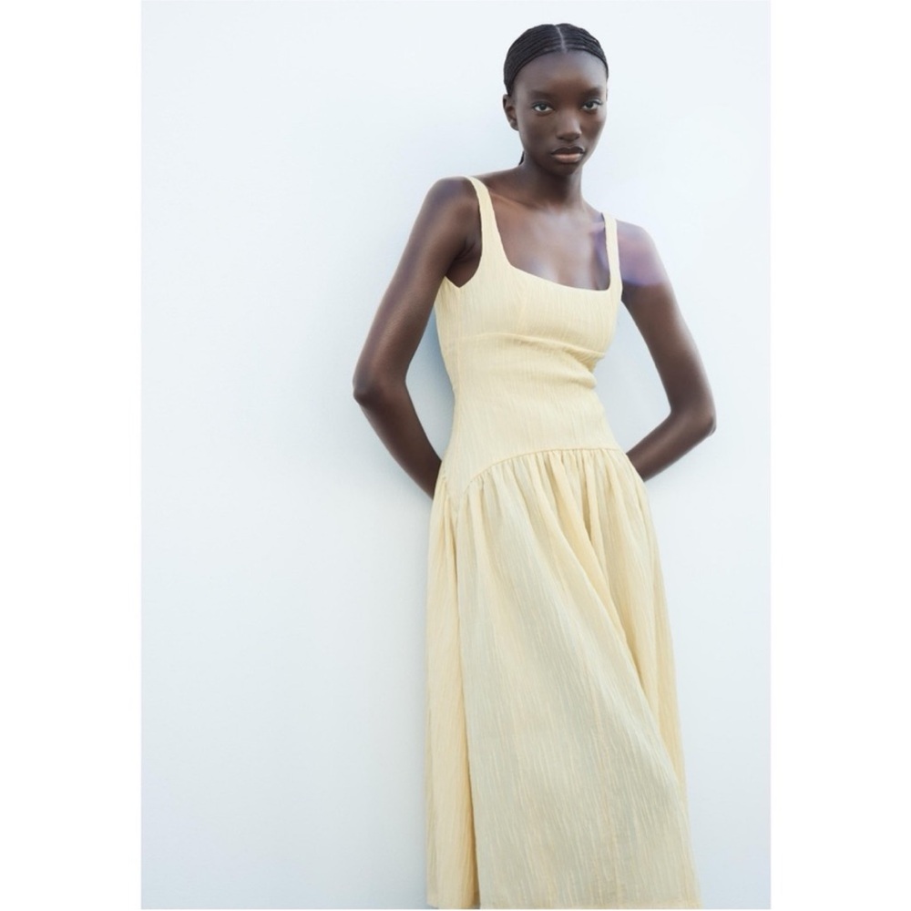 Zara Textured Midi Dress, Butter Yellow, Size Medium
